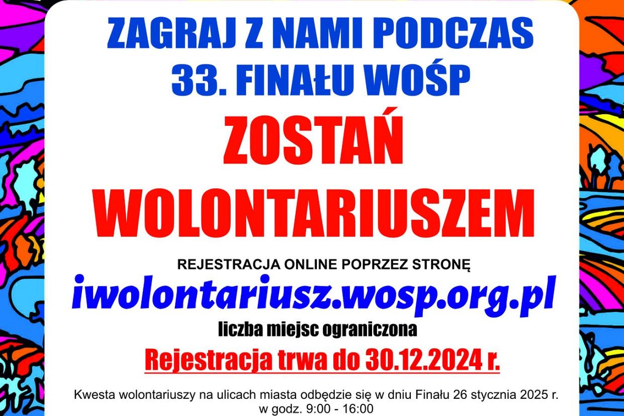 Rejestracja wolontariuszy na 33. Finał Wielkiej Orkiestry Świątecznej Pomocy w Lęborku