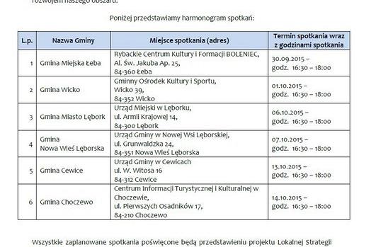 Spotkania konsultacyjne dotyczące tworzenia Lokalnej Strategii Rozwoju  dla Lokalnej Grupy Działania „Dorzecze Łeby” na lata 2014 - 2020