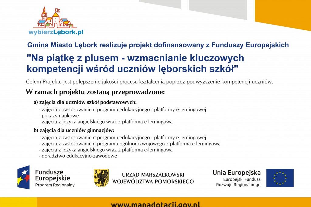 Do  14 września rekrutacja do projektu „Na piątkę z plusem - wzmacnianie kluczowych kompetencji wśród uczniów lęborskich szkół”