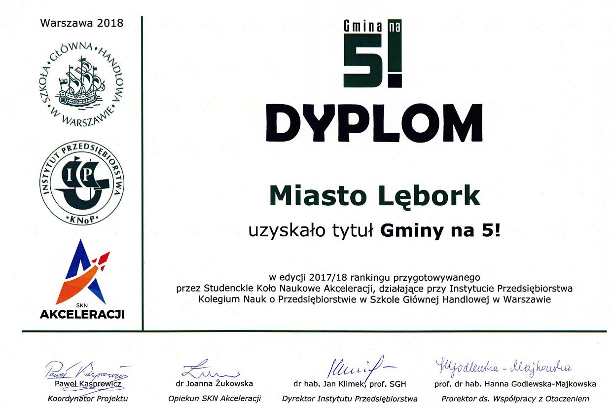 Lębork wyróżniony tytułem „Gmina na 5!”