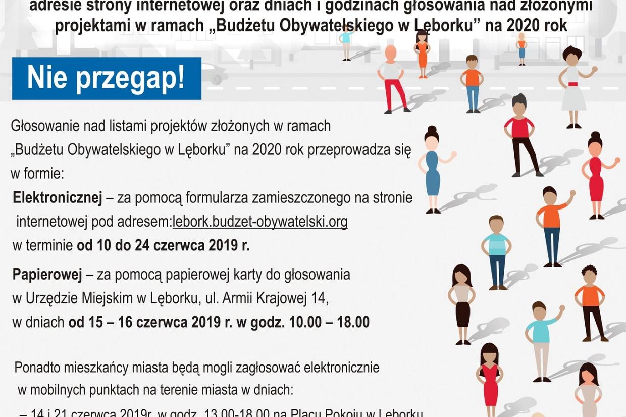 Informacja o sposobie głosowania nad projektami złożonymi w ramach „Budżetu Obywatelskiego w Lęborku” na 2020 rok