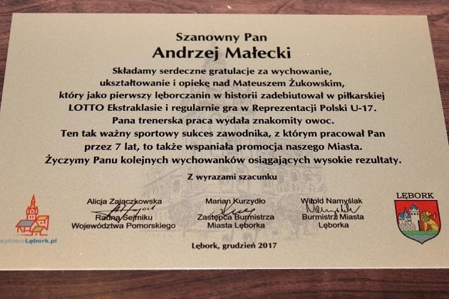 Pierwszy lęborczanin w piłkarskiej Ekstraklasie uhonorowany przez Burmistrza