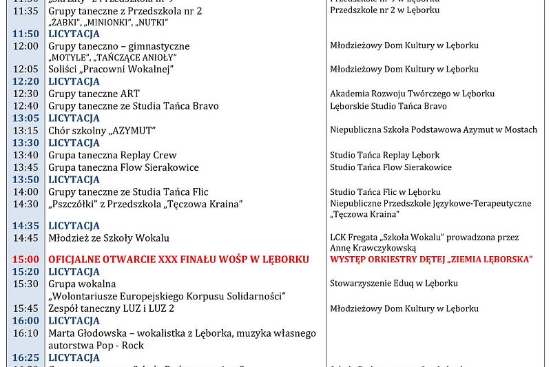 Program 30. Finału WOŚP w Lęborku